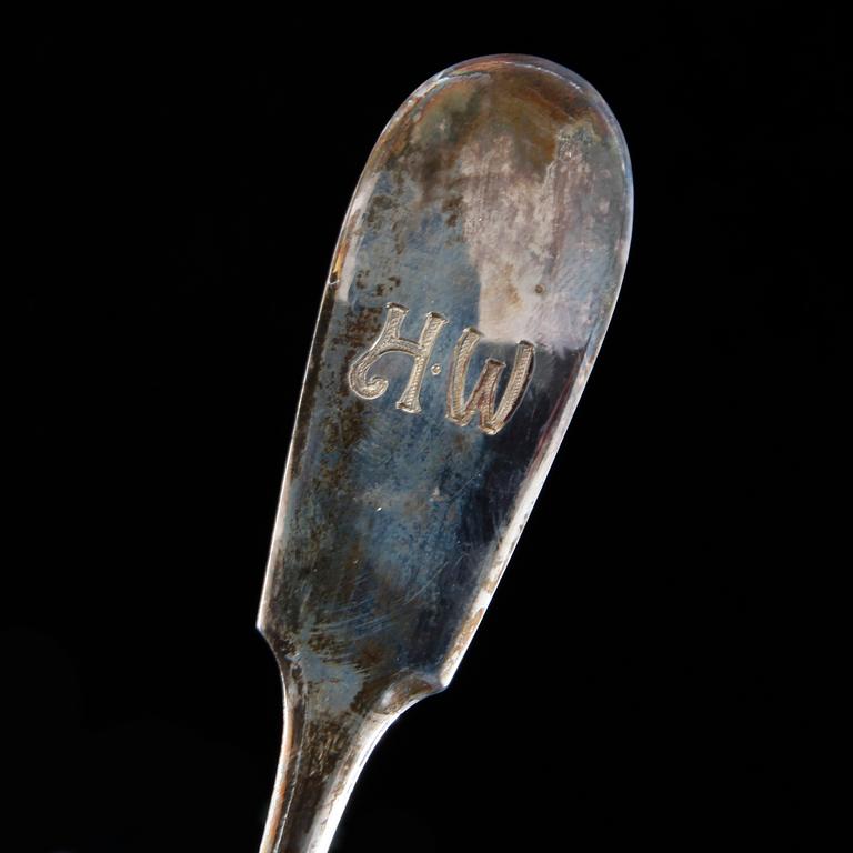 MATSKEDAR, 12 st, silver, bla troligen S. Koskiniemi, Finland, 1915. Total vikt ca 637 gram.