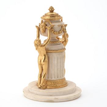 A Louis XVI ormolu and marble centrepiece "Monument Antique", possibly from the workshop of Pierre Gouthière.