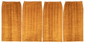 3. A set of four yellow velvet curtains, 1910's/20's, ca 247 x 120 cm.