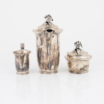 CF Carlman, kaffeservis, silver, 3 delar, Stockholm 1947.