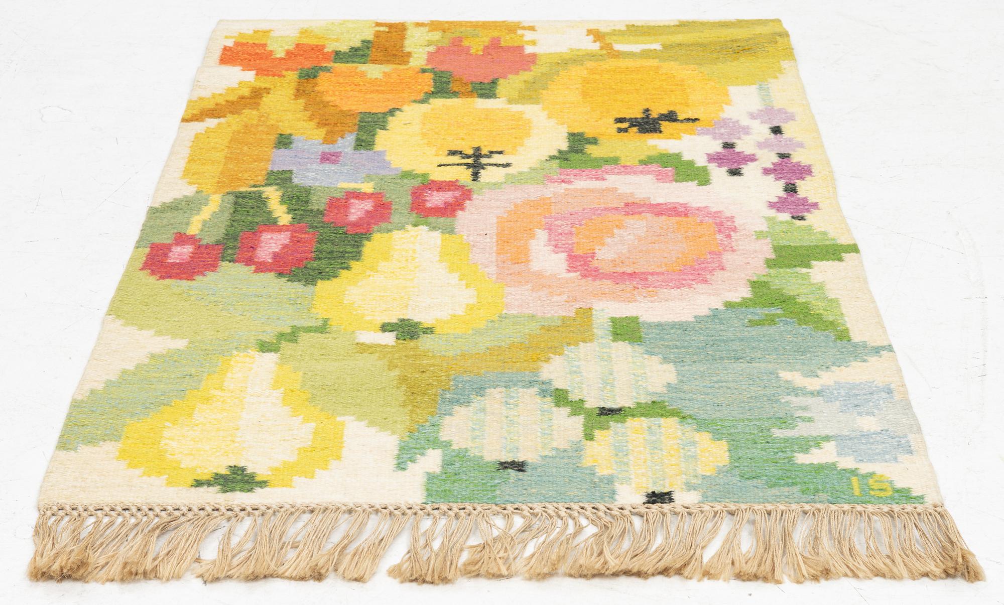 Ingegerd Silow, vävnad, "Fruktträdgården", rölakan, signerad IS, ca 122 x 83 cm.