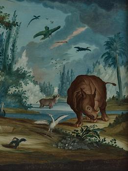 Glass painting, England, 18th century. "The Garden of Eden".