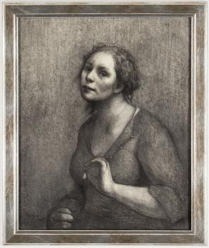 Trine Folmoe · TRINE FOLMOE, Self-portrait, pencil, signed.