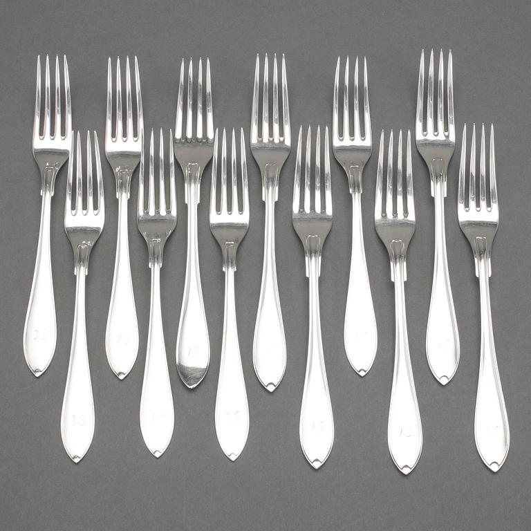 GAFFLAR, 12 st, silver, "Svensk Spetsig", GAB, Stockholm 1900-talets första hälft. Ca 435 gram.