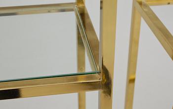 BOKHYLLOR, 3 delar, mässing och glas, 1970-tal.
