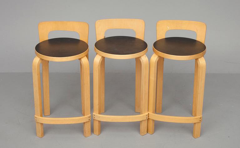 BARSTOLAR, 3 st, design A. Aalto, Artek 1970-tal.
