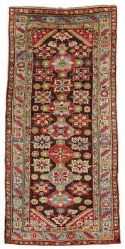 A CARPET, an antique Karabagh kelly, around 1870-1890, ca 330 x 157 cm (as well as one end has 1-3 cm flat weave).