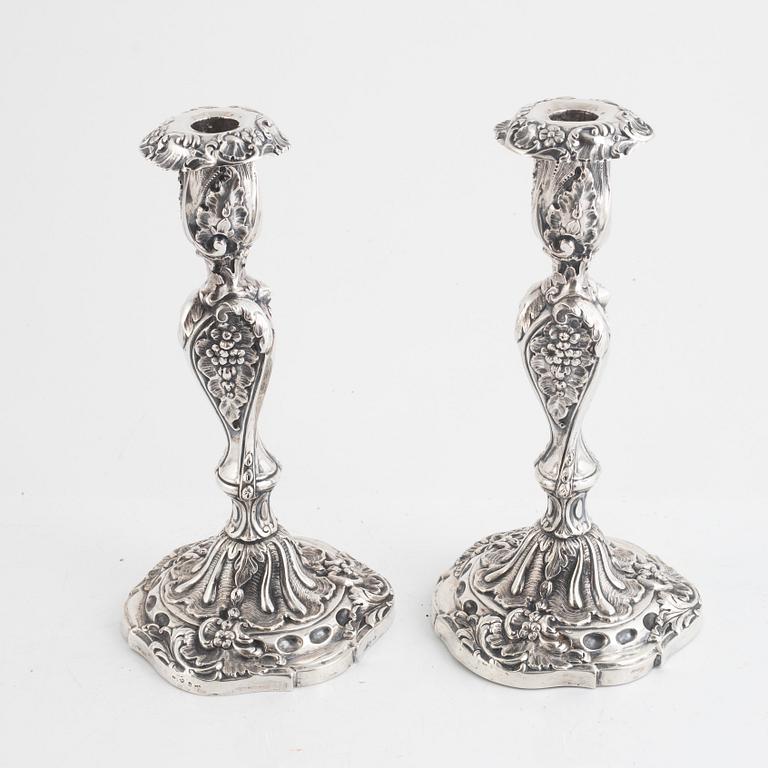 A Pair of Swedish Silver Rococo-Revival Candlesticks, mark of Christopher Creutz, Stockholm 1862.