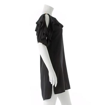 LOUIS VUITTON, a black silk dress with ruffle neck and arms.