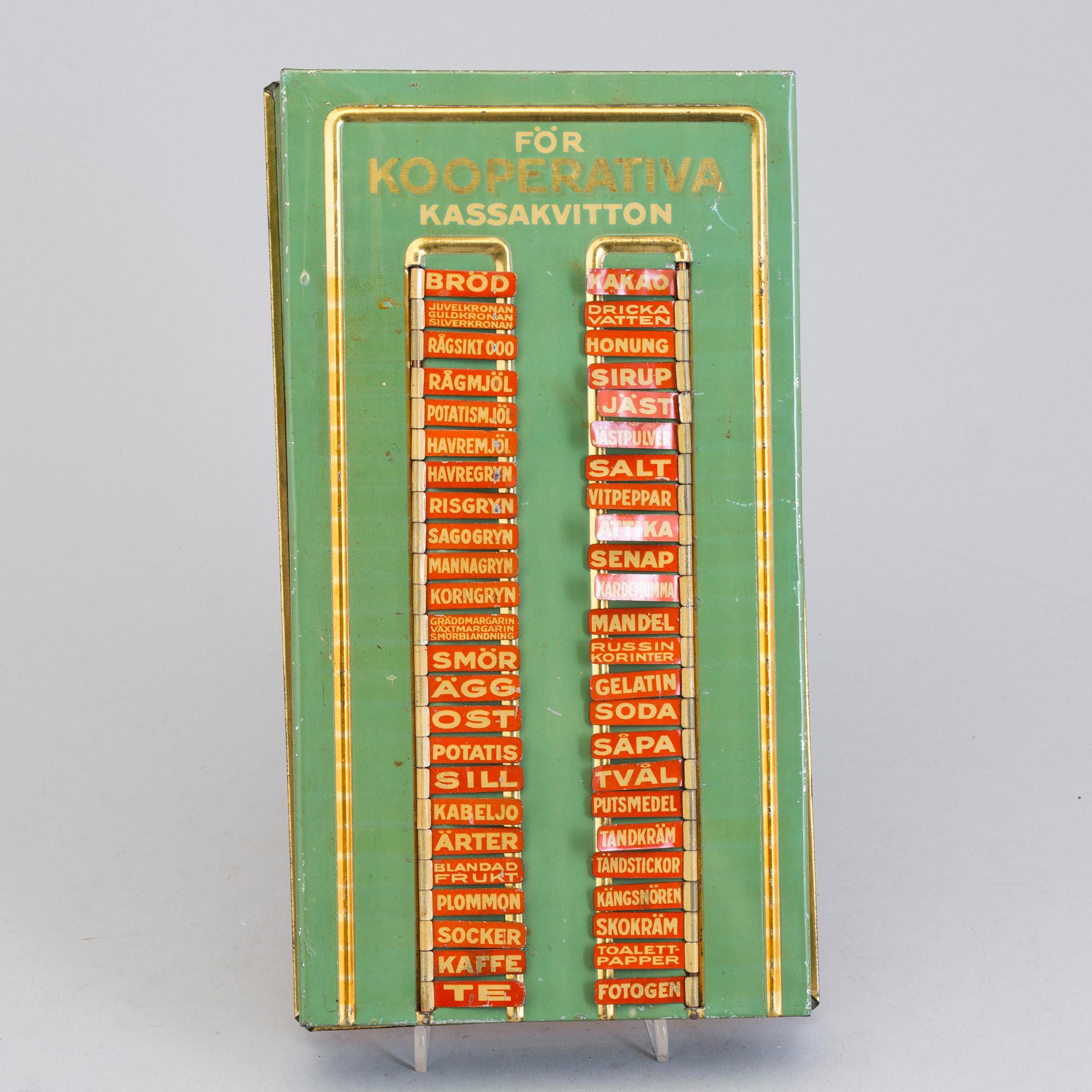 A 1930s/40s metal board shopping list.