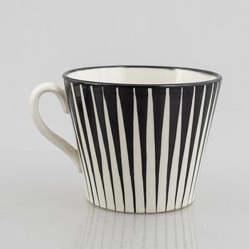 Eugen Trost, six "Zebra" creamware teacups with saucers, Gefle, Sweden, 1950's.