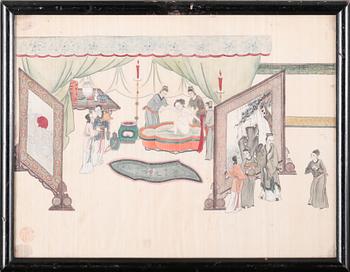 UNKNOWN ARTIST, four silk paintings, 20th century.