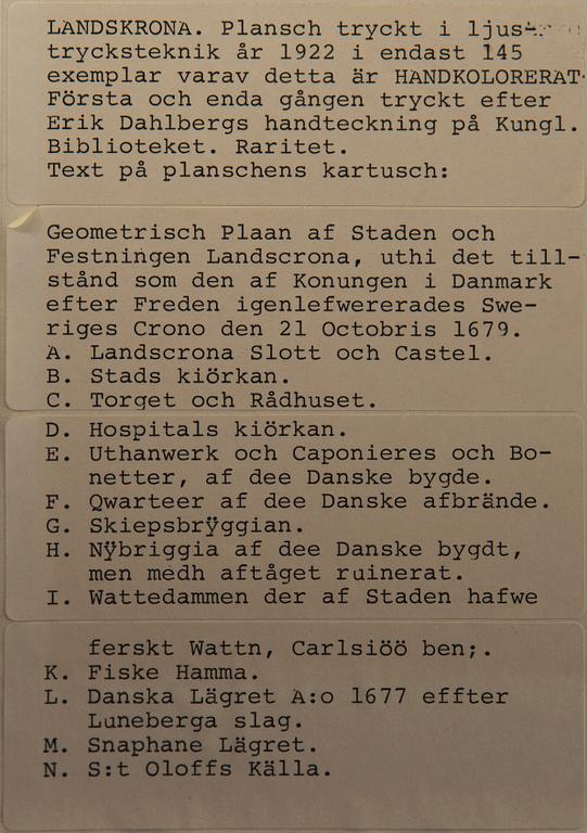 Erik Dahlbergh, after, coloured engravings, maps over Helsingborg and Landskrona, daterad 1679. Printed 1922.
