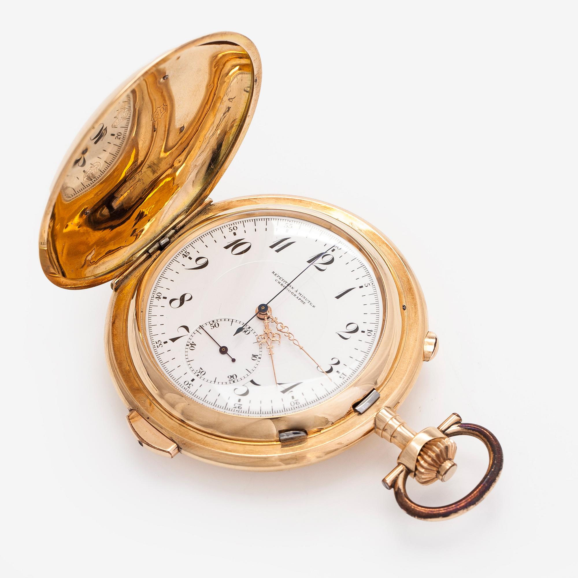 Nestor Delevaux, fickur, savonett, minutrepeter, kronograf, 62,5 mm.