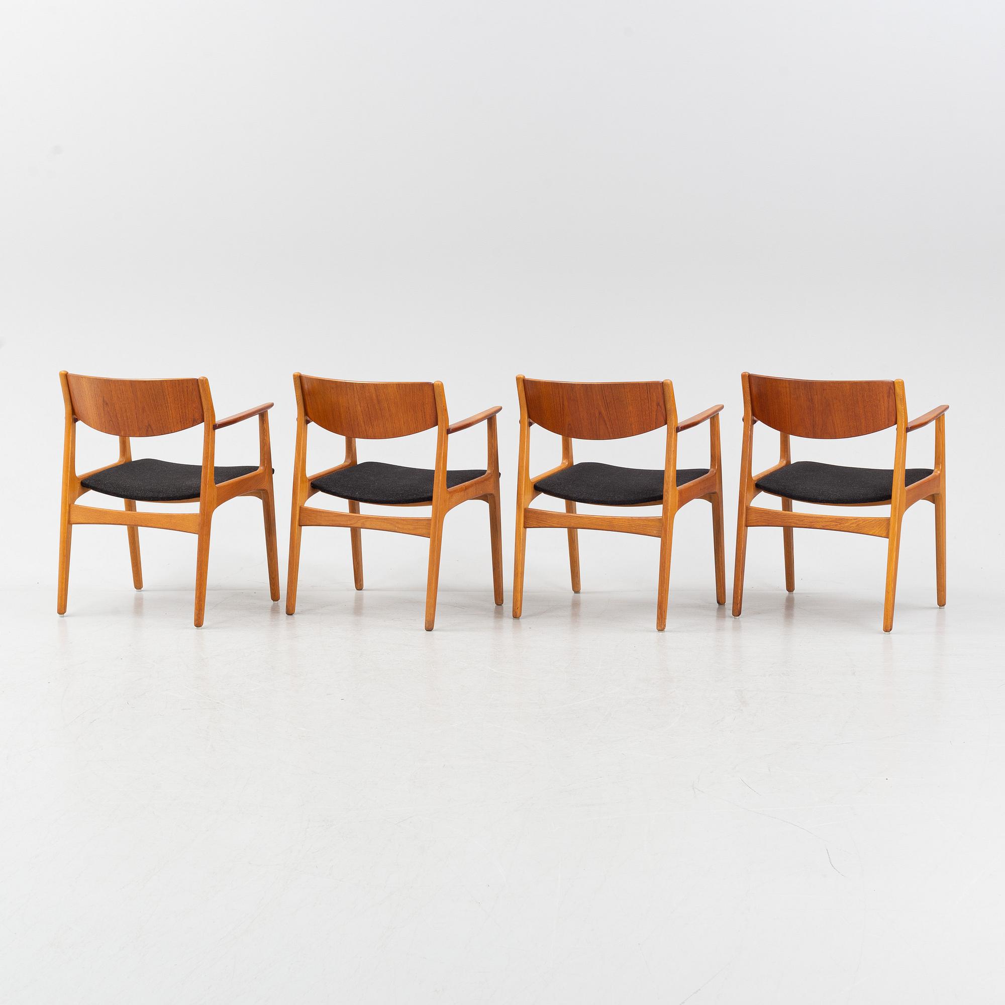 Henning Kjaernulf, four chairs, Vejle stole- og Mobelfabrik, Denmark, second half of the 20th century.