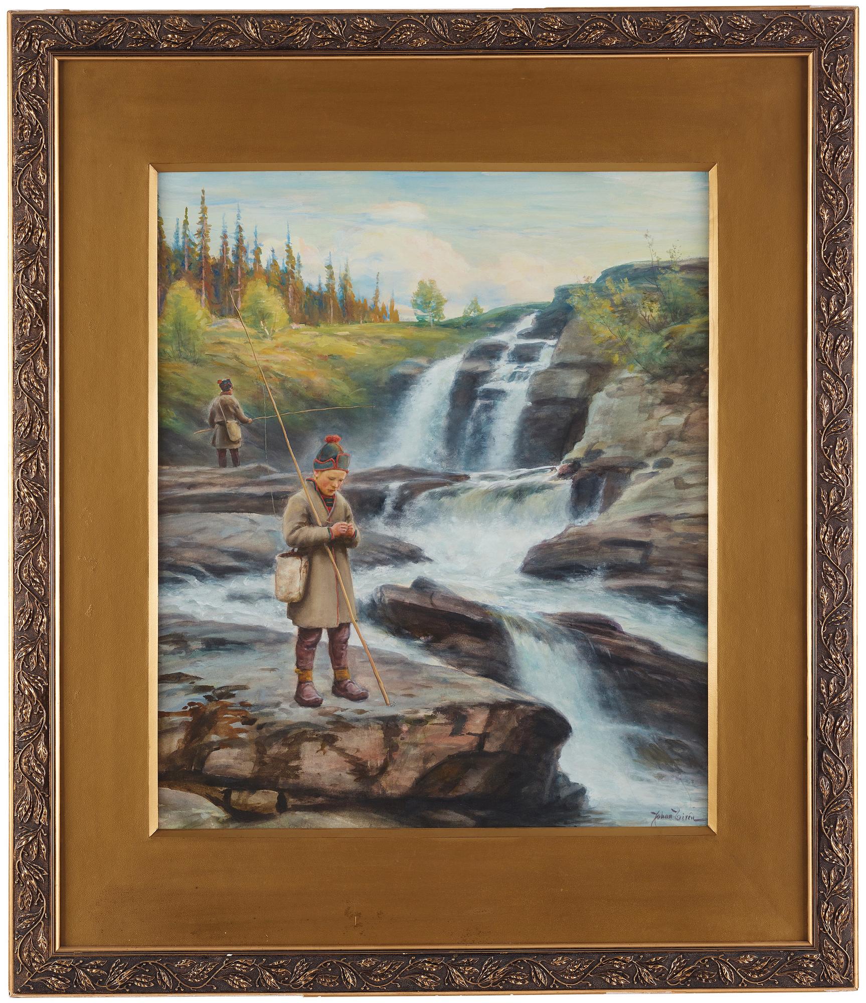 Johan Tirén, Young Sámi by the waterfall.