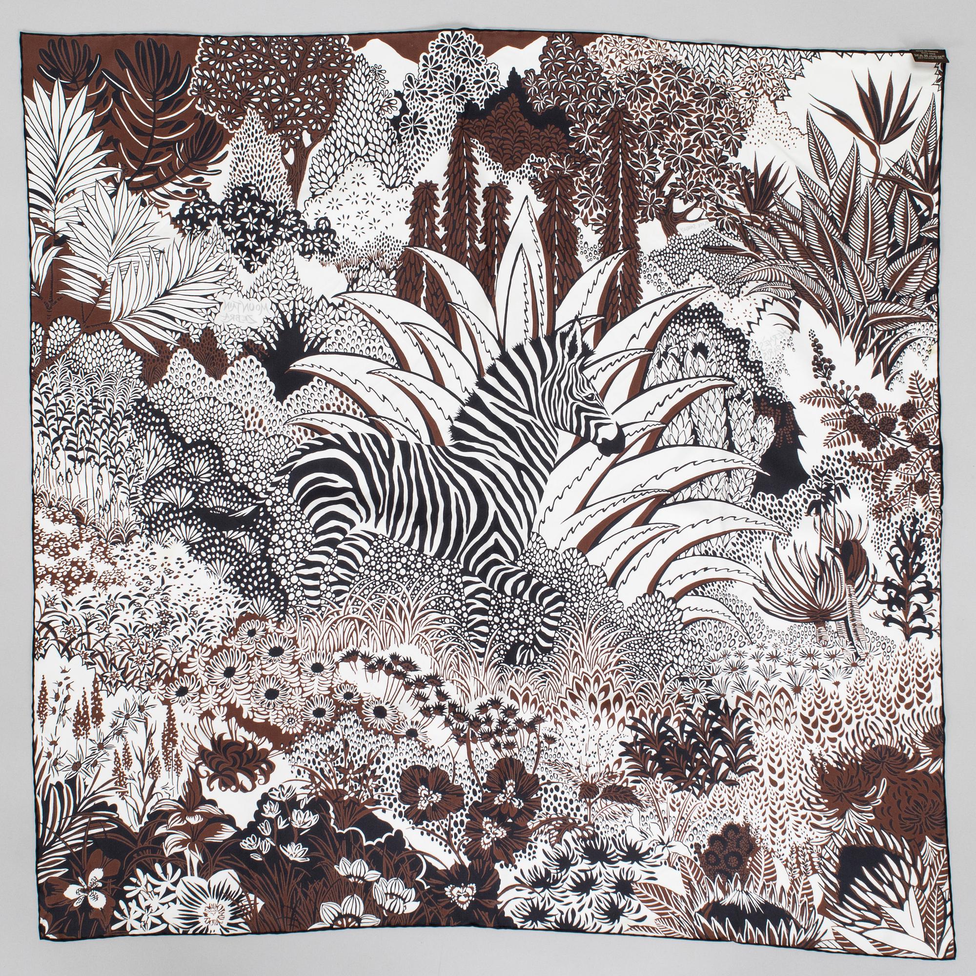 Hermès, a 'Mountain Zebra' silk scarf.