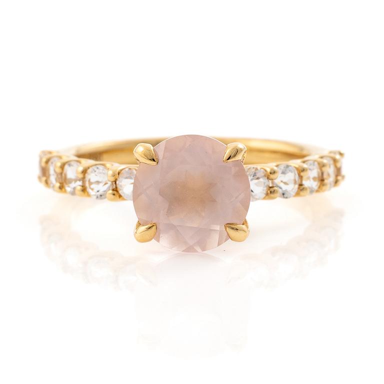 Mary Kay ring, 18K gold with a pink stone and white stones.