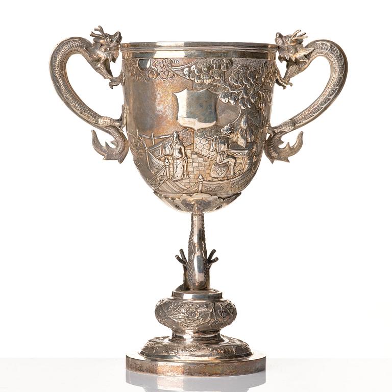 A large silver goblet, Shanghai, circa 1900. Unidentified silver marks.