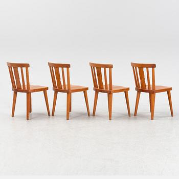 A set of four stained pine chairs from Åby Möbelfabrik, 1940s.