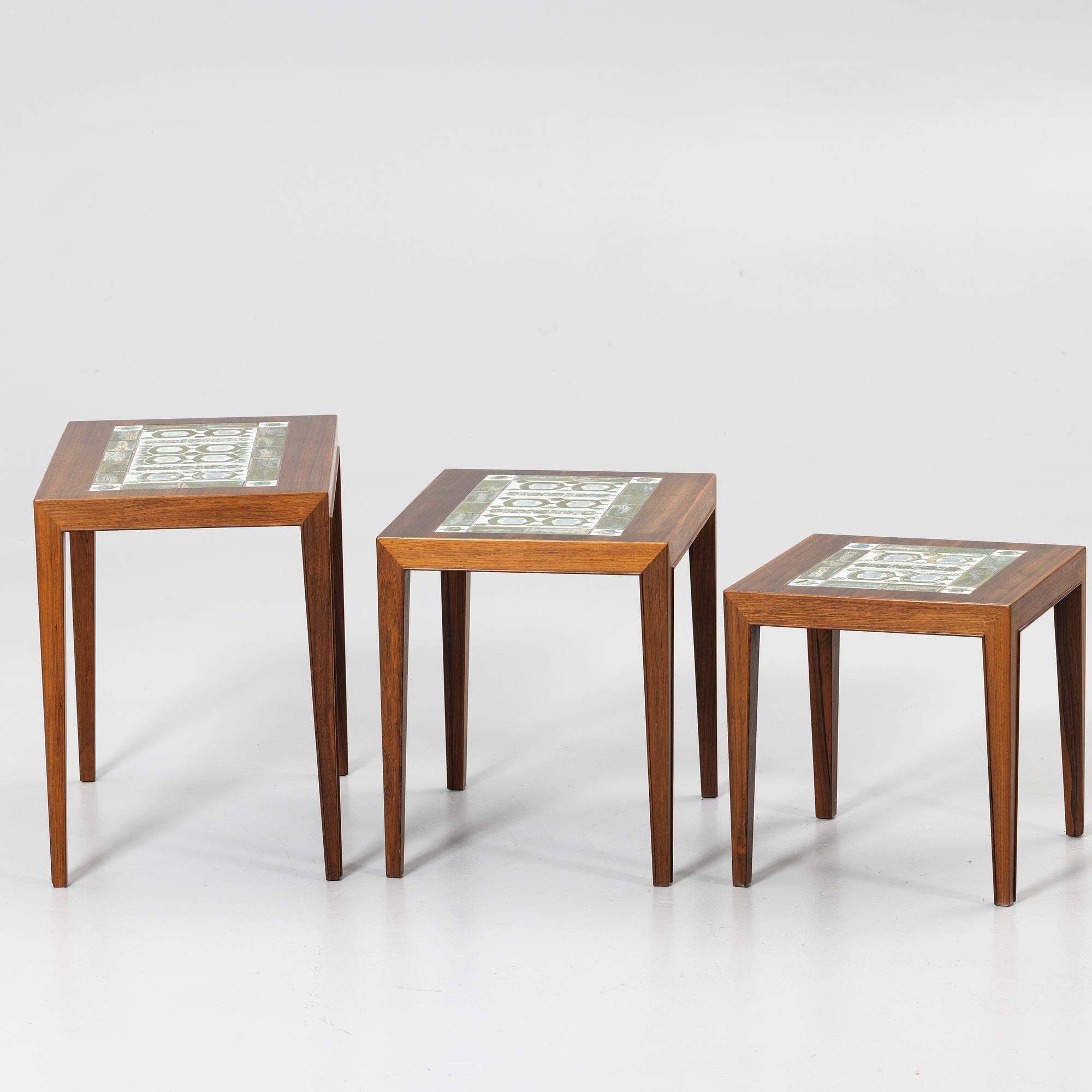 Nest of tables, three pieces, Denmark, second half of the 20th century.