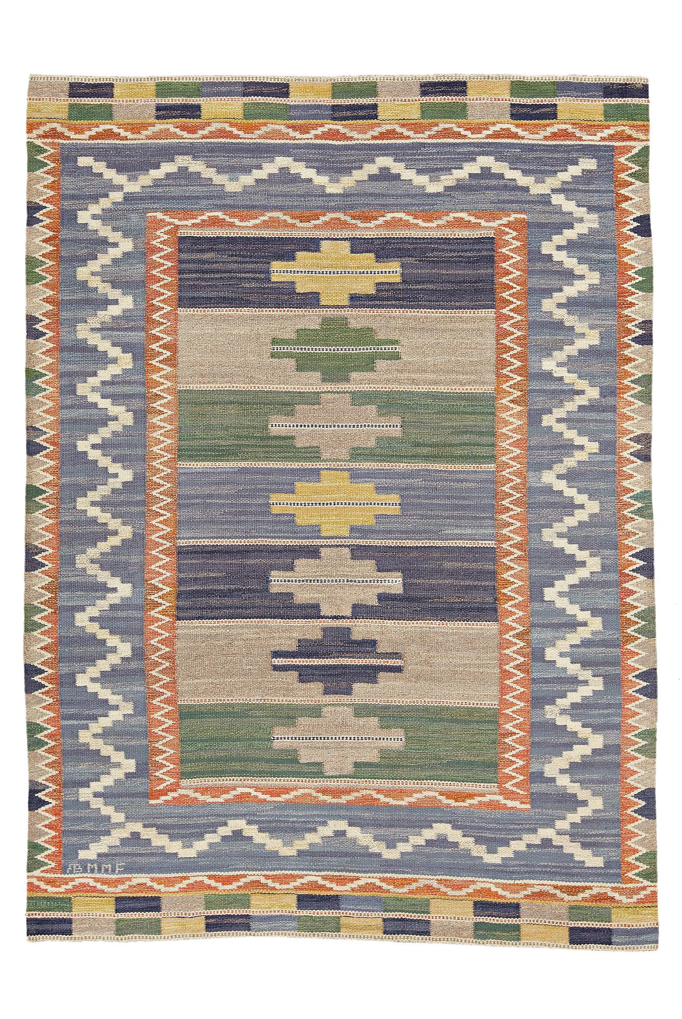 Märta Måås-Fjetterström, MATTA, "Blå taggen", rölakan, ca 249,5 x 177,5 cm, signerad AB MMF.