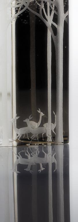 A Vicke Lindstrand engraved glass prism, Kosta 1960's.