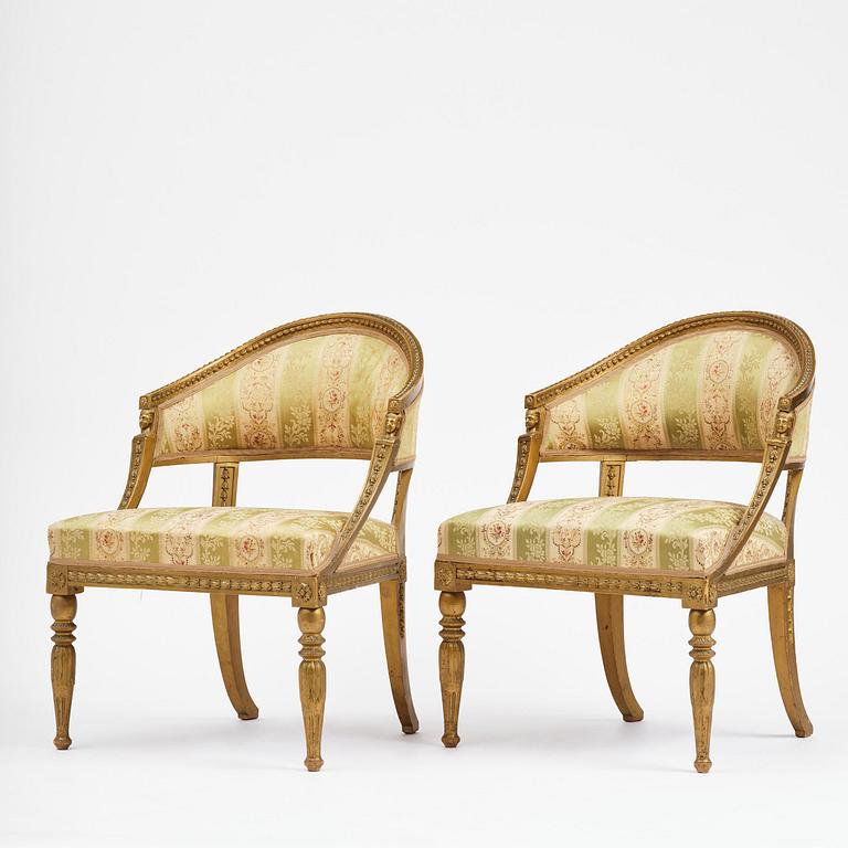 A pair of late Gustavian open armchairs attributed to E. Ståhl (master in Stockholm 1794-1820).