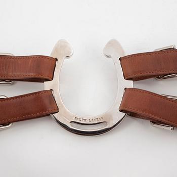 RALPH LAUREN, a brown leather belt with silvercolored horse shoe.