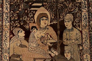 A pictoral Kashan "Motachem" rug, ca 201 x 131 cm.
