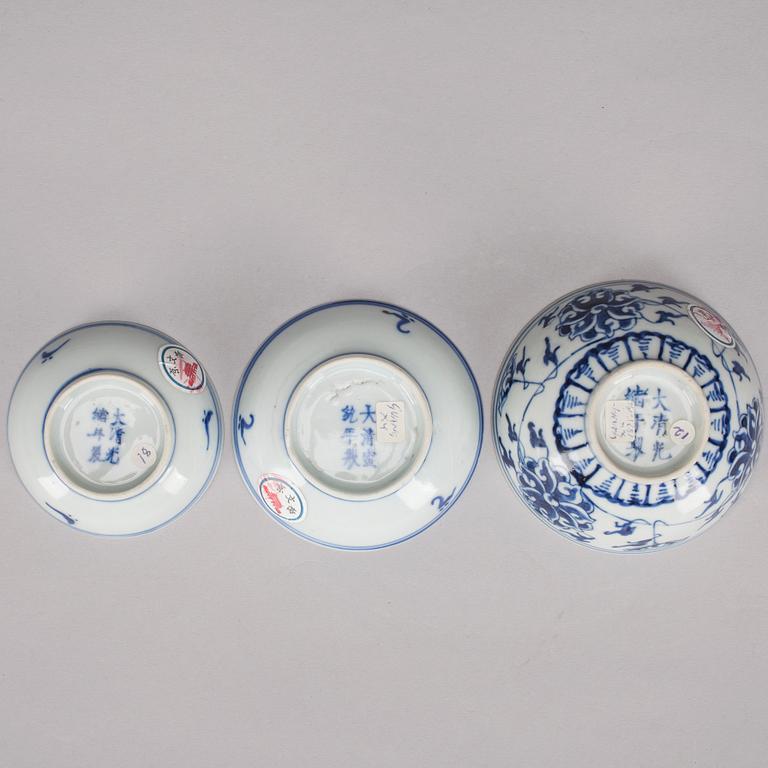 MINIATYRSKÅLAR, 3 st, Kina, GuangXu och XuanTong, (1875-1908).