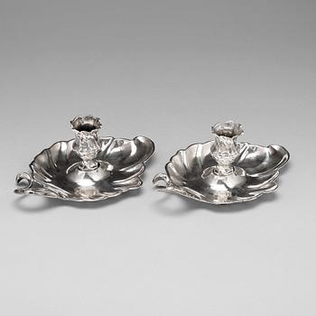 105. A pair of Swedish 18th century silver chamber-candlesticks, mark of Petter Lund Stockholm 1756.