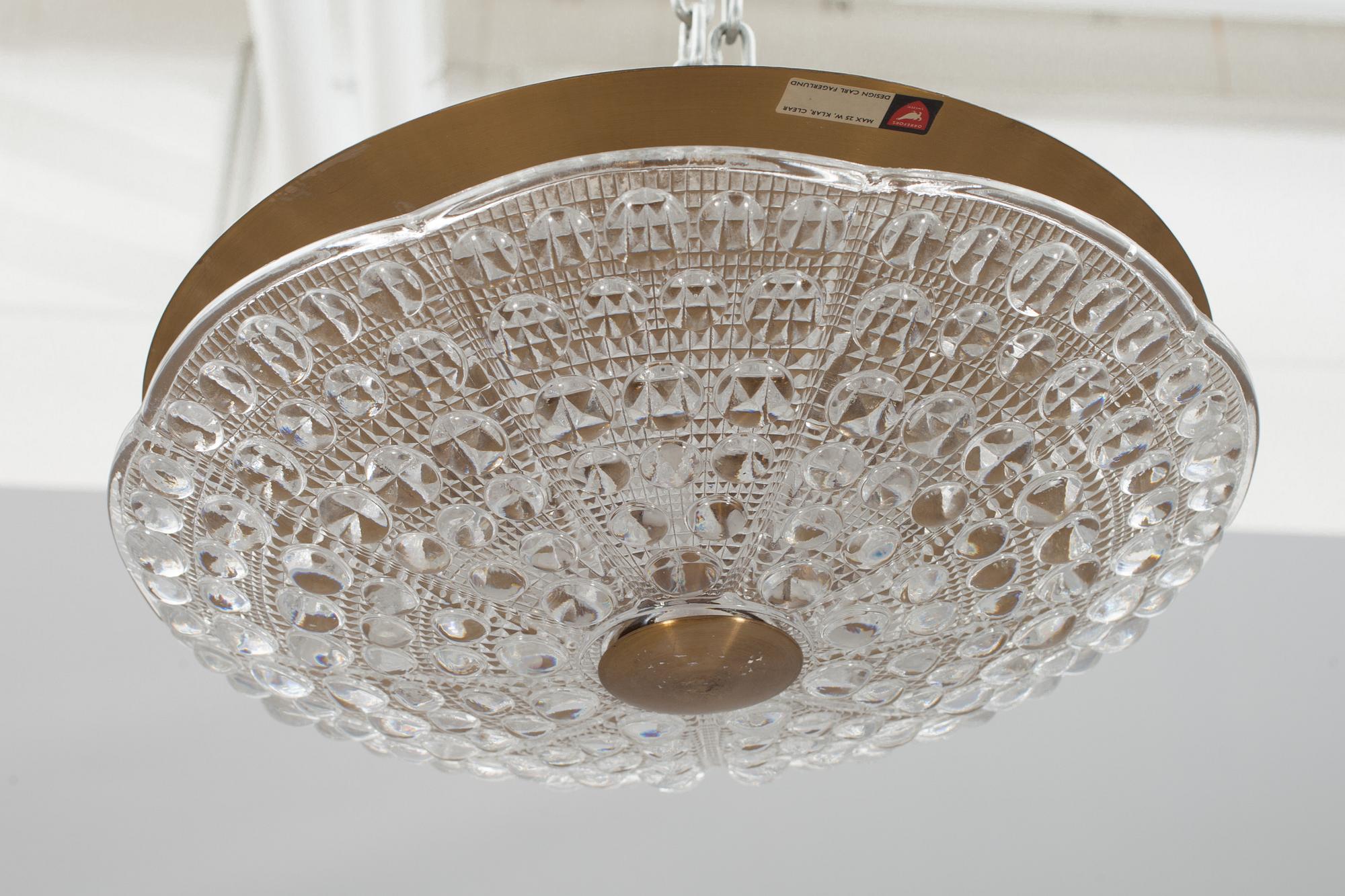 TAKLAMPA, plafond, glas och mässing, Carl Fagerlund Orrefors.
