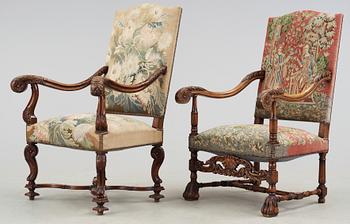 KARMSTOLAR, 2 st, Barockstil, omkring år 1900.