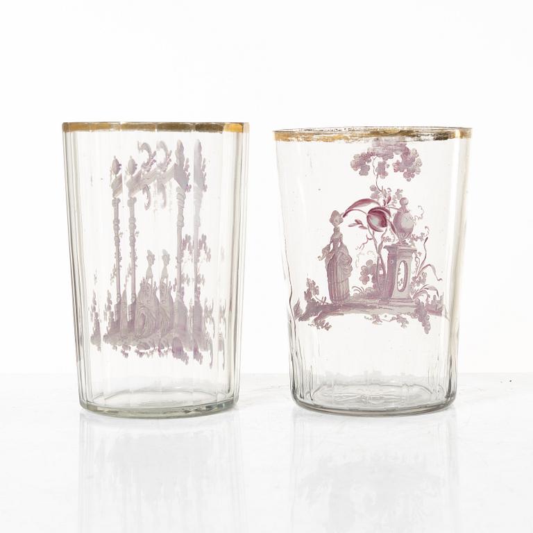 Six historical style glasses, around te year 1900.