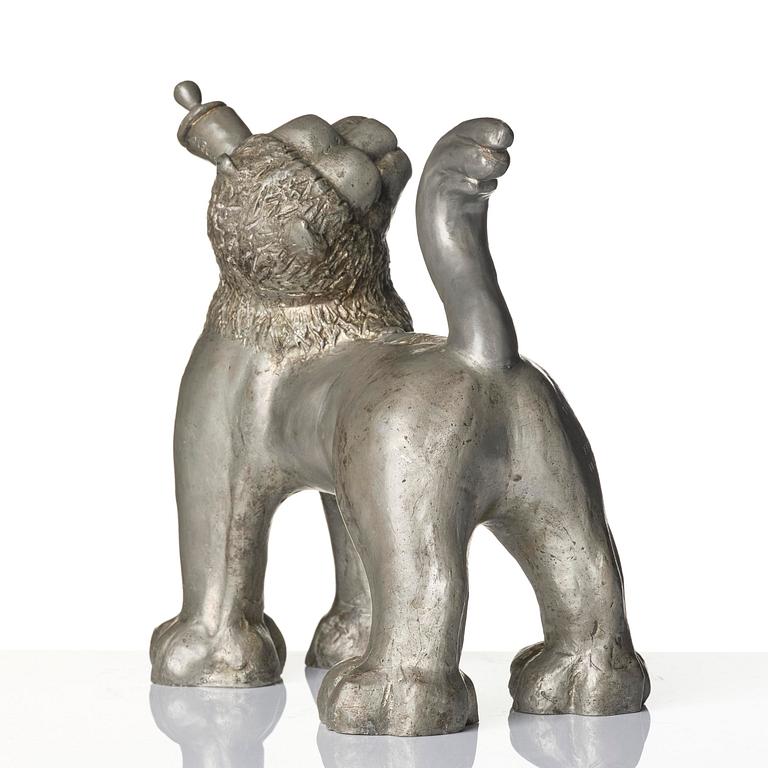 Anna Petrus, a pewter jug in the shape of a standing lion, Herman Bergman konstgjuteri, Stockholm, 1920s.