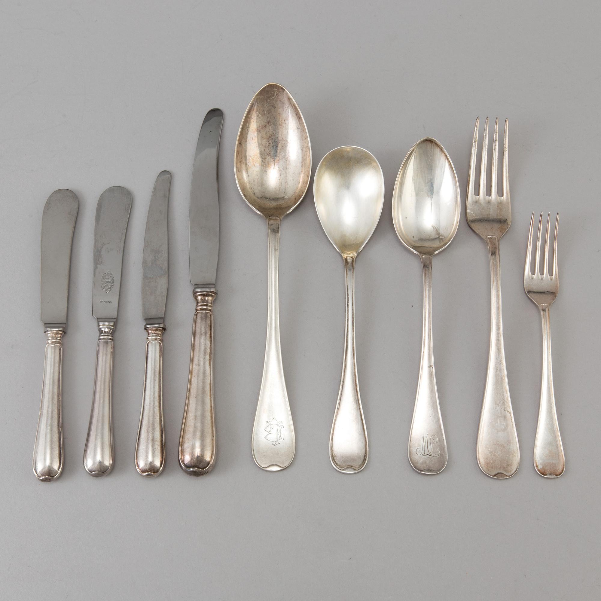 A Swedish 20th century silver 42 piece table service, different makers, Stockholm.