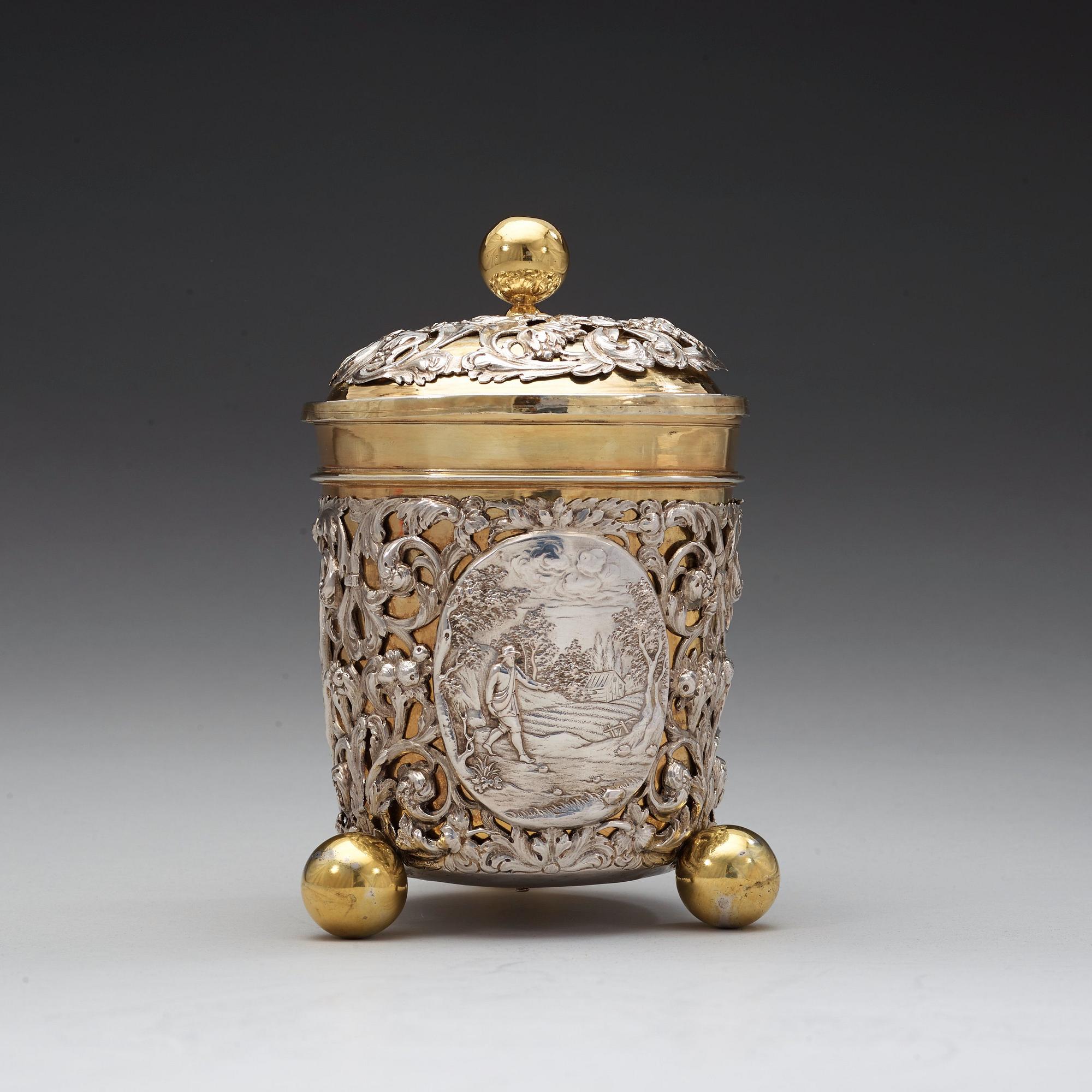 A German 18th century parcel-gilt beaker and cover, marks possibly of Antoni II Grill, Augsburg (1720-1734).