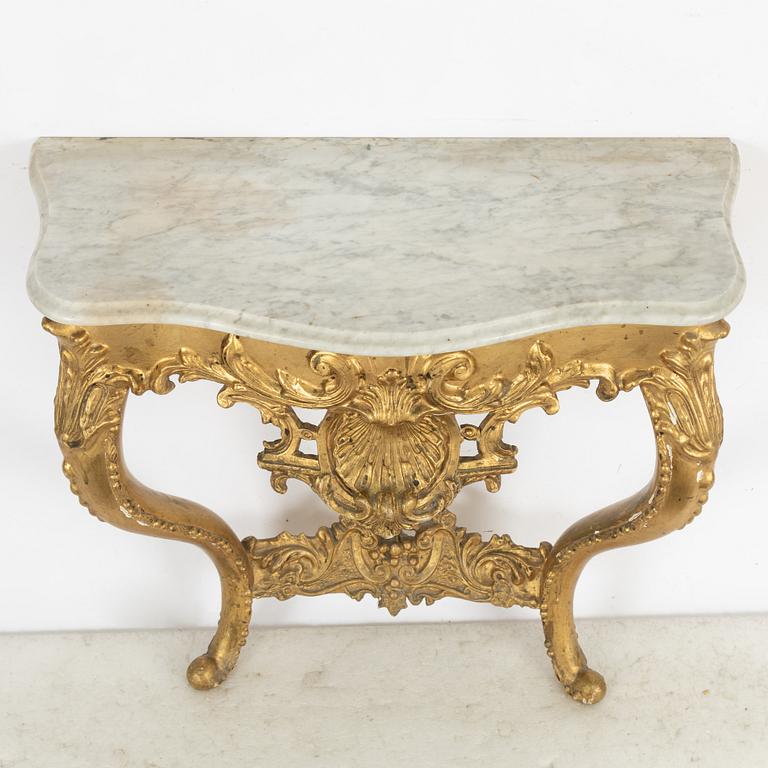 Spegel och konsolbord, rokokostil 1800-tal.