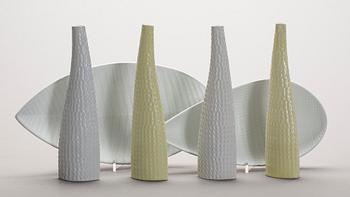 VASER , 4 st samt FAT 2 st. "Reptil", Stig Lindberg Gustavsbergs studio, carrara, 1900-talets mitt.