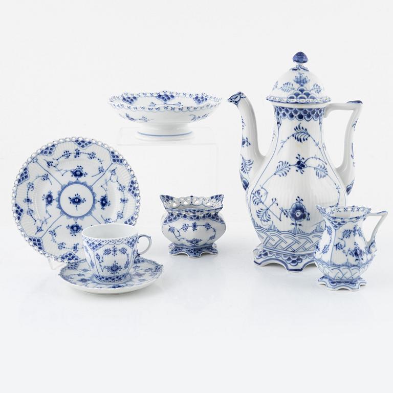 A 35-piece porcelain coffee service, "Musselmalet", mostly full lace, Royal Copenhagen, Denmark.