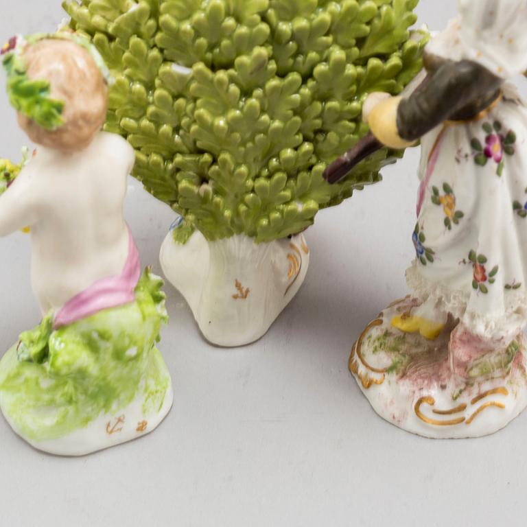 A set of three porcelain figures, Meissen, and possibly England.