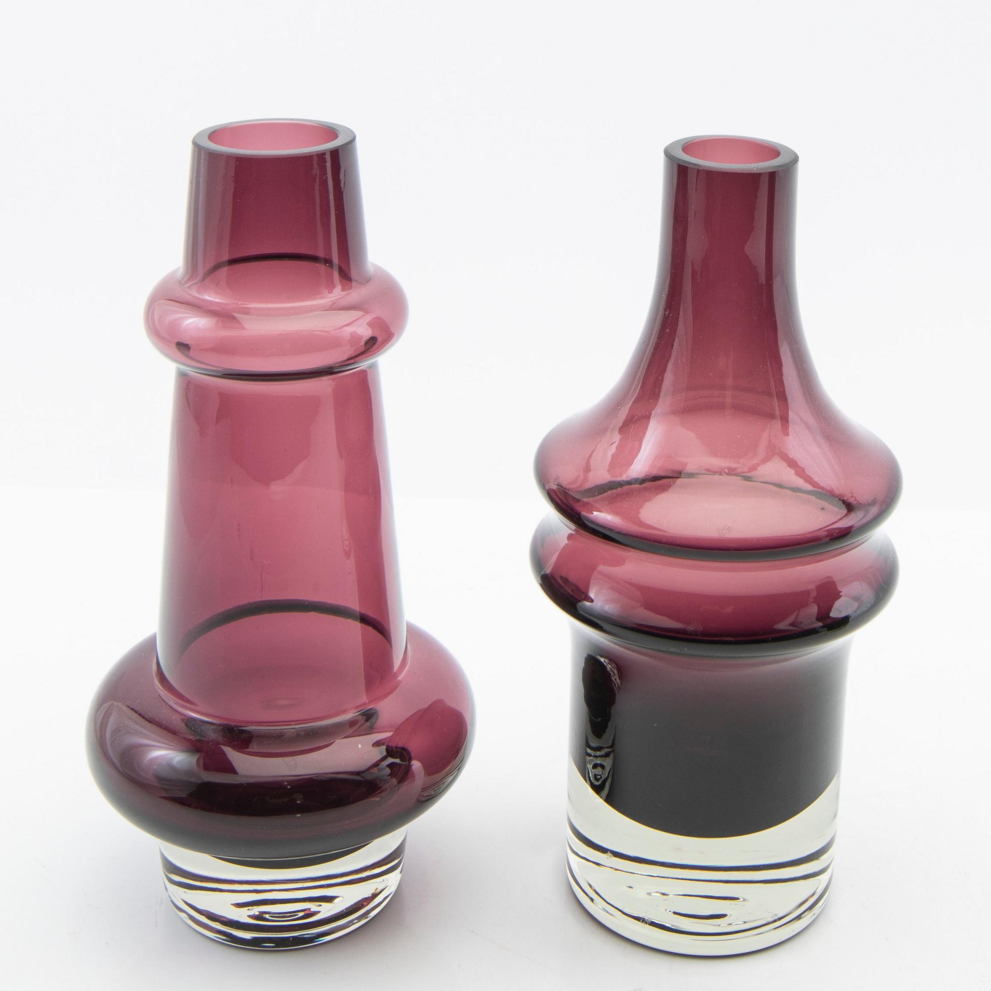 Tamara Aladin, vases, 5 pcs, glass, Riihimäen Lasi, Finland, 1960s/70s.