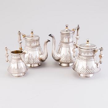 A KAFFE- OCH TESERVIS, silver, S:t Petersburg,  1885, Gratchev, Johan Olsonius, sockerskålen 1881, Karl Albrecht.