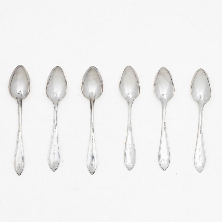 Six spoons, 'Skytte' model, MGAB and C.G. Hallberg Uppsala and Stockholm 1958.