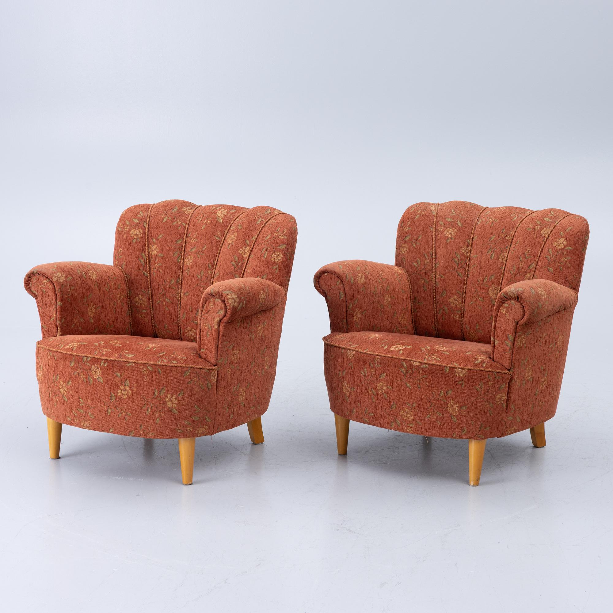Pair of armchairs, Swedish modern, mid-20th century.