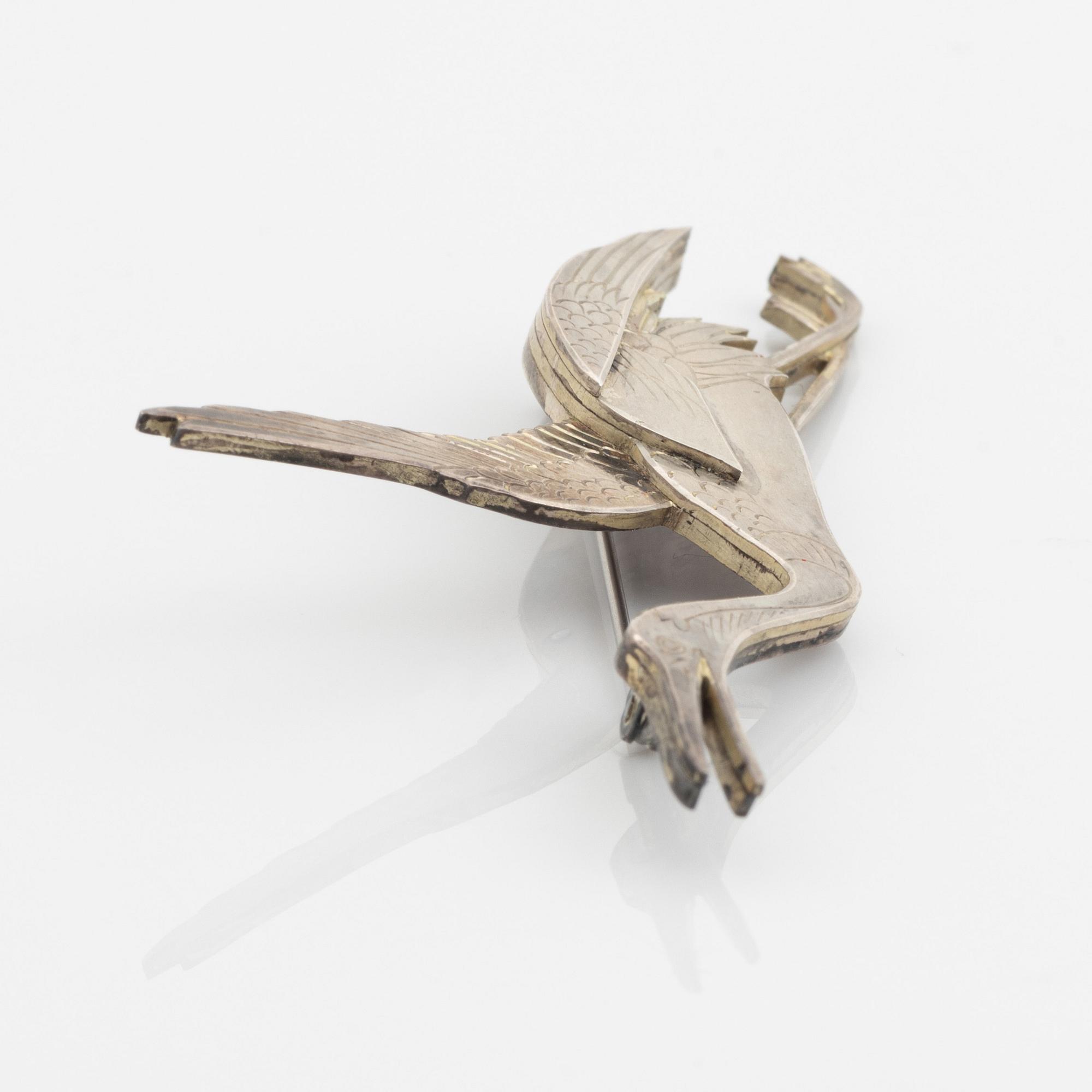 Wiwen Nilsson, brosch, sterlingsilver, trana.