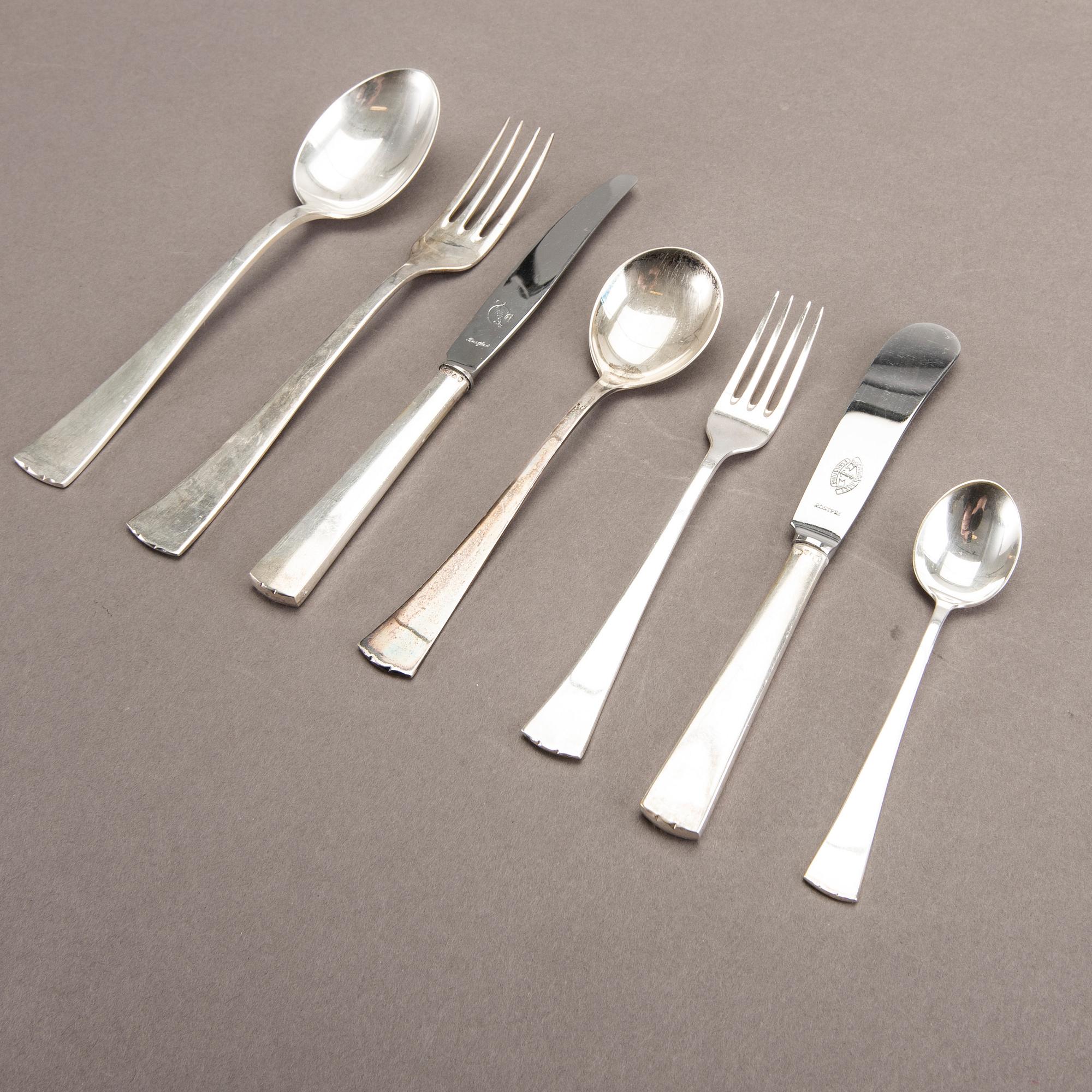 A Swedish set of 94 pcs of silver cutlery mark of CG Hallberg Stockholm 1940s total weight 2560 gr.