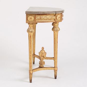 A Gustavian carved giltwood console table, late 18th century.