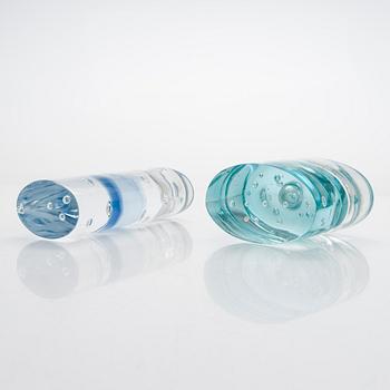 Timo Sarpaneva, lasiveistoksia, kynttilänjalkoja, 4 kpl, "Arktia", signeerattu Timo Sarpaneva Iittala 1990.
